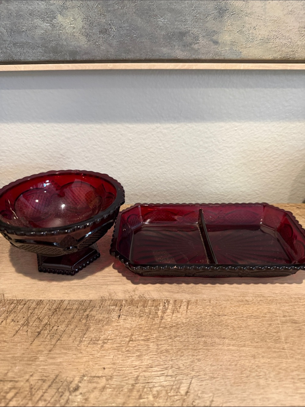 Vintage Ruby Red Glass Serving Bowl and Divided Tray